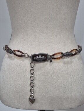 Vintage Brighton Tortoise Shell And Silver Chain Link Belt
